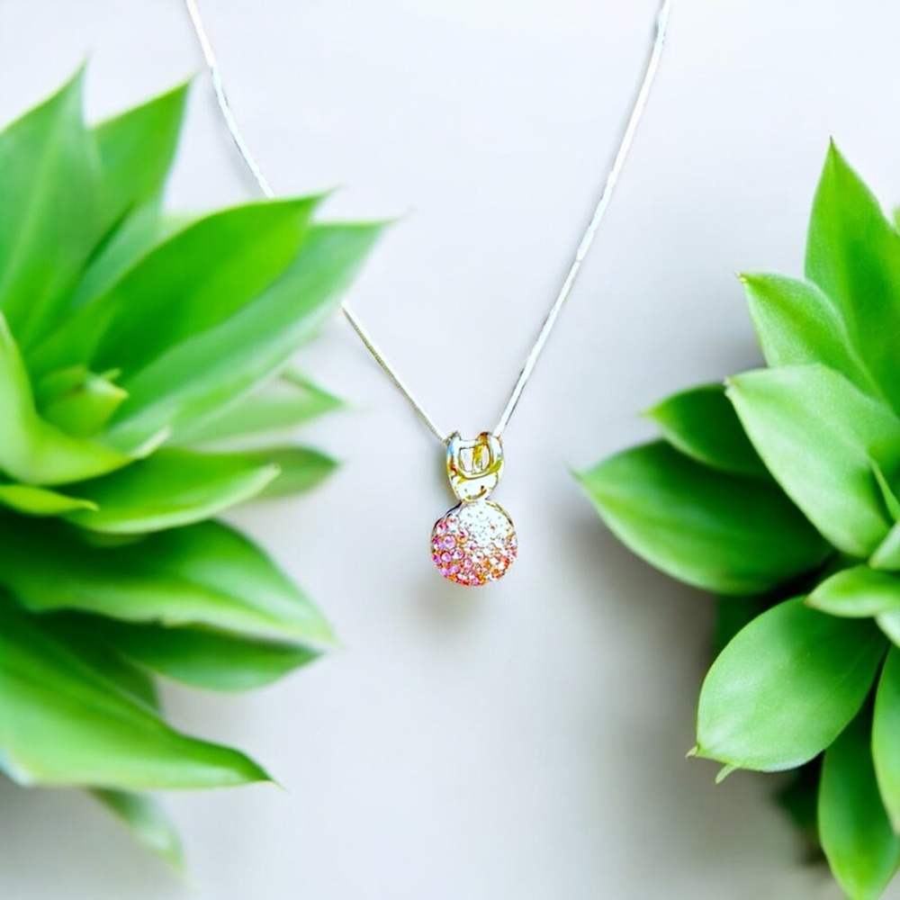 Pink Crystal Encrusted Ball Necklace - Picture 4 of 15